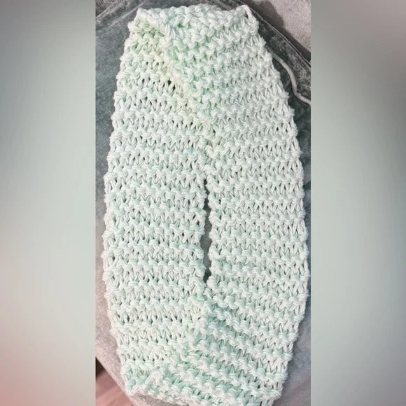 Handmade Hand Crafted Knit infinity scarf sparkly mint green - Picture 3 of 7